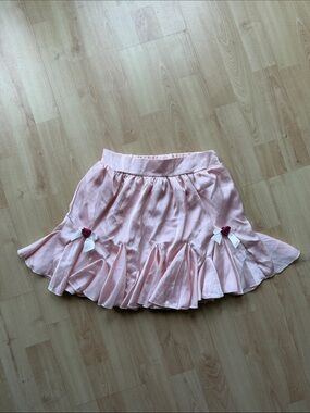 Sugar Thrillz Pale Pink Ruffled Skater Skirt with Rose Bows